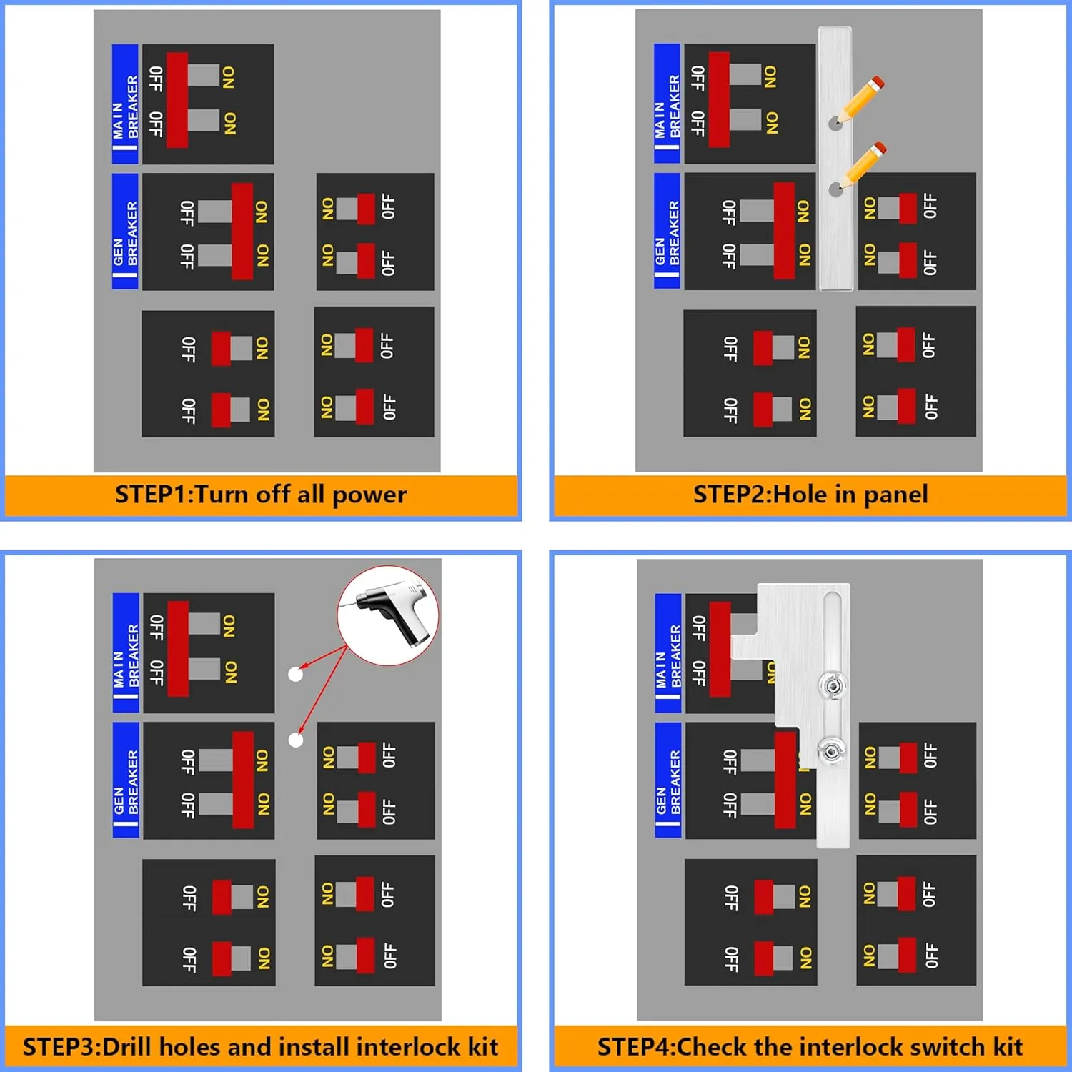 Generator Interlock Kit Compatible with Bryant 150 or 200 Amp Main Breaker Panels Electrical Interlocking Panel(BR150)