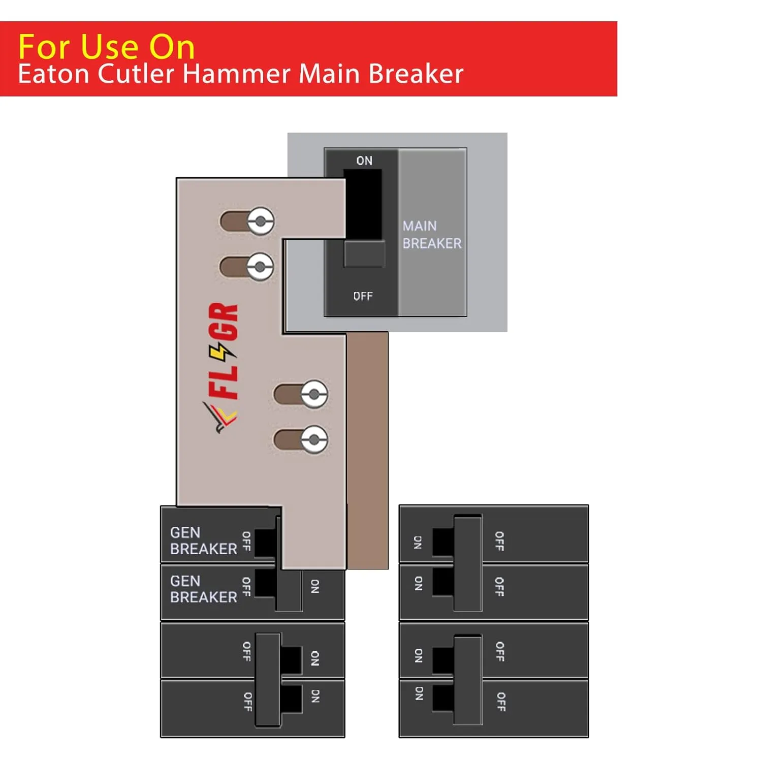 Generator Interlock Kit Compatible with Eaton or Cutler Hammer Vertical Throw CH Series 150 or 200 amp, 2 1/4" Spacing Between Main and Branch Breakers