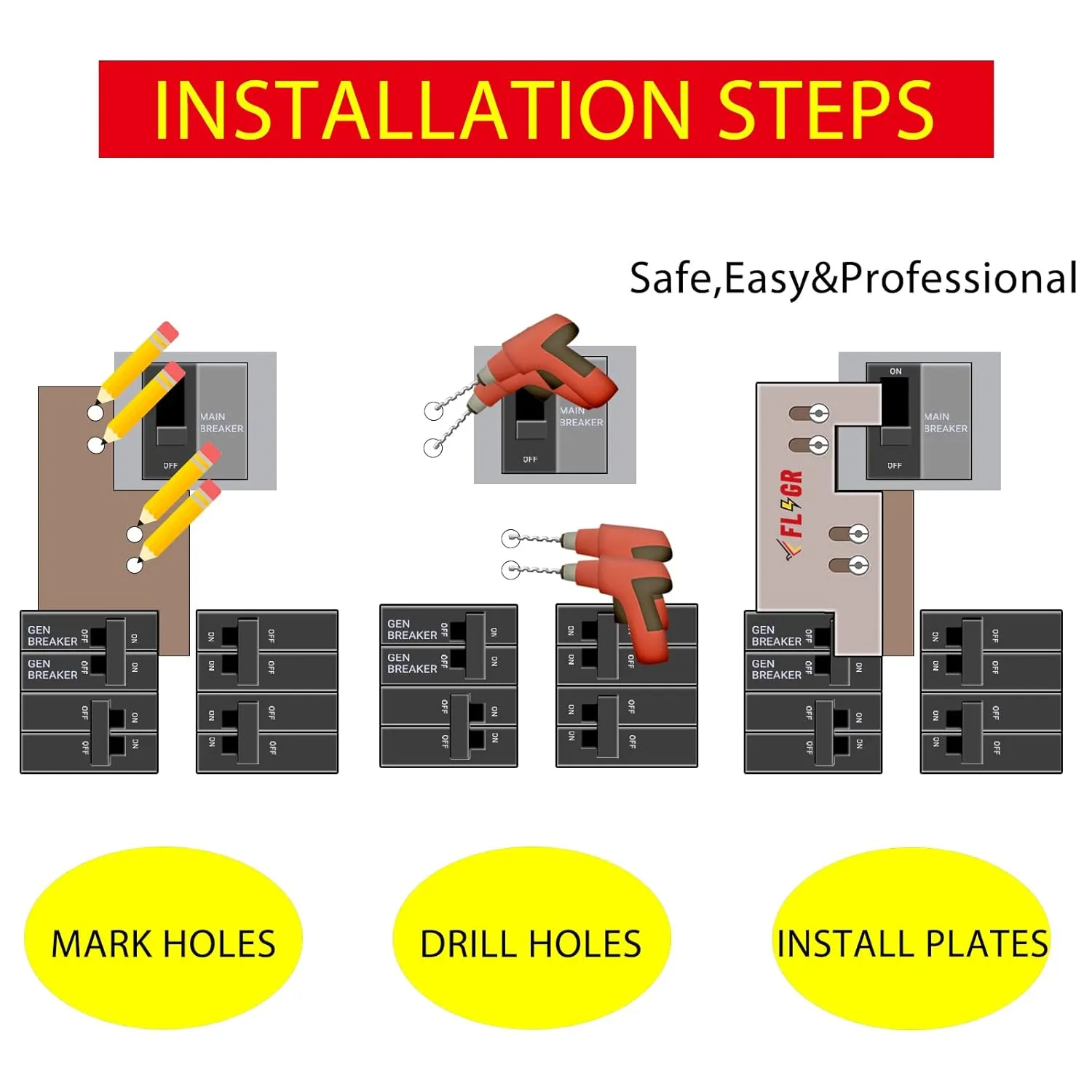 Generator Interlock Kit Compatible with Eaton or Cutler Hammer Vertical Throw CH Series 150 or 200 amp, 2 1/4" Spacing Between Main and Branch Breakers