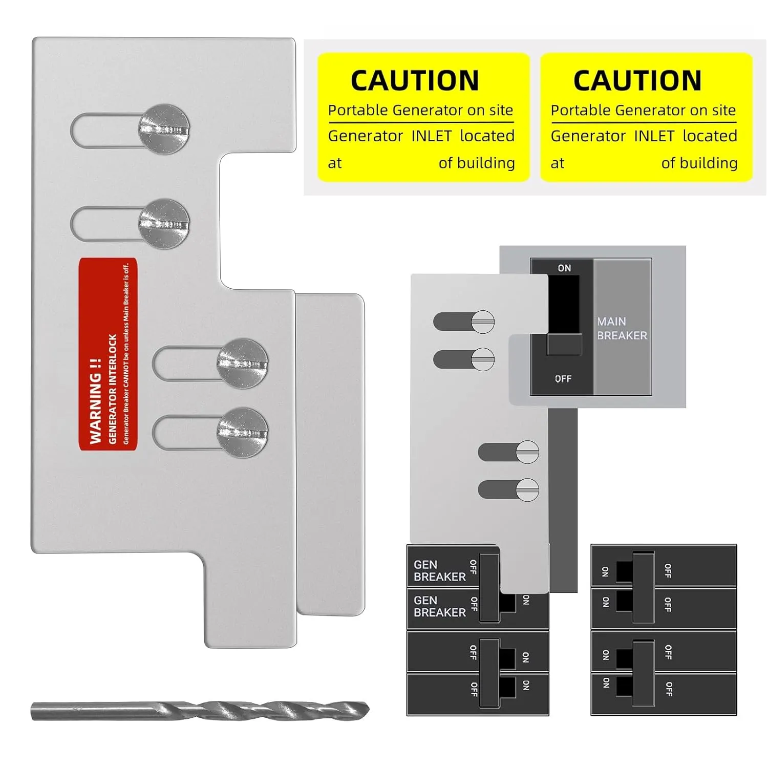 Generator Interlock Kit Compatible with Eaton or Cutler Hammer Vertical Throw CH Series 150 or 200 amp, 2 1/4" Spacing Between Main and Branch Breakers.Interlock Breaker Kit.(CH-5)