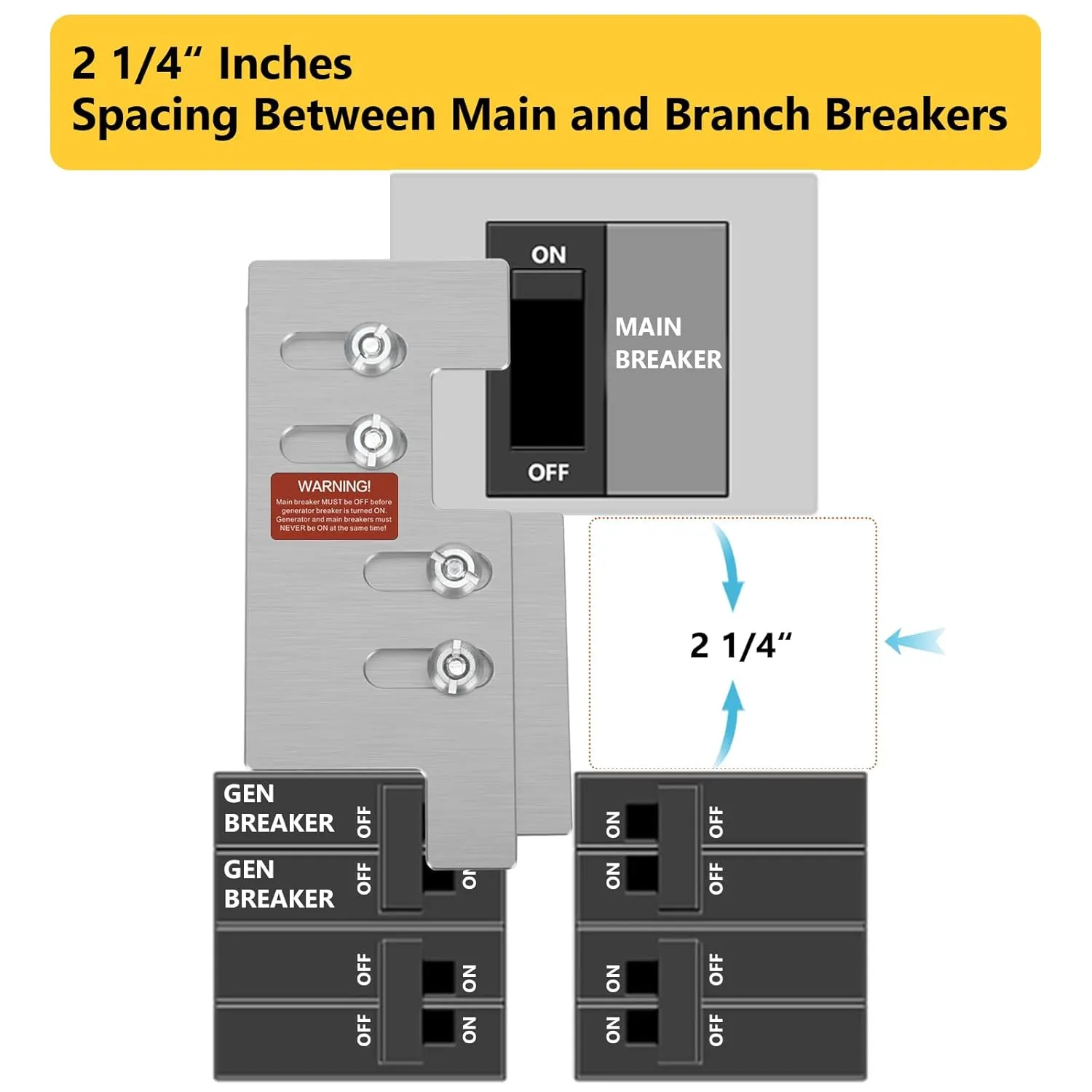 Generator Interlock Kit Compatible with Eaton/Cutler Hammer Vertical Throw CH Series 150 or 200 Amp Panels, 2 1/4 Inch Spacing Between Main and Branch Breaker（CH5）