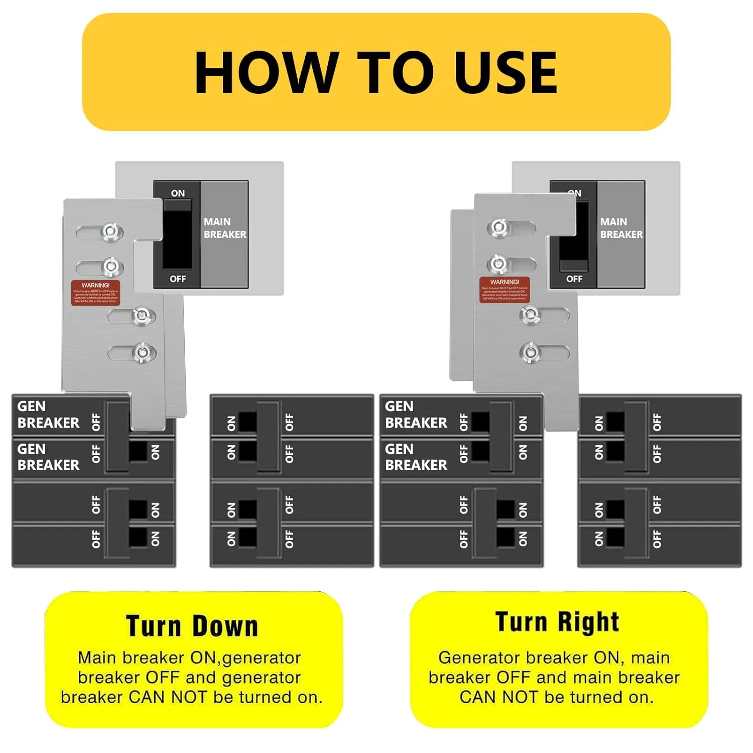 Generator Interlock Kit Compatible with Eaton/Cutler Hammer Vertical Throw CH Series 150 or 200 Amp Panels, 2 1/4 Inch Spacing Between Main and Branch Breaker（CH5）