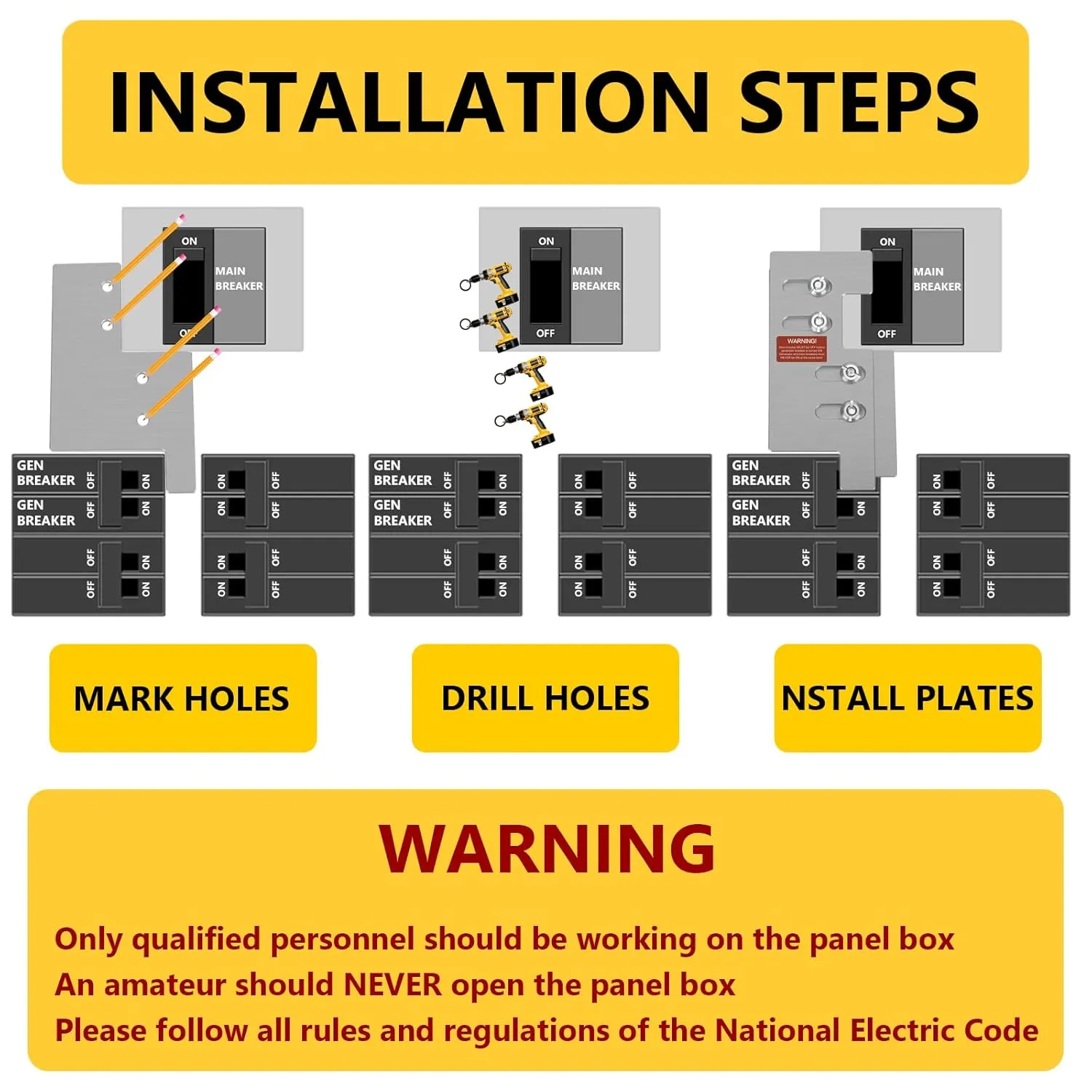 Generator Interlock Kit Compatible with Eaton/Cutler Hammer Vertical Throw CH Series 150 or 200 Amp Panels, 2 1/4 Inch Spacing Between Main and Branch Breaker（CH5）