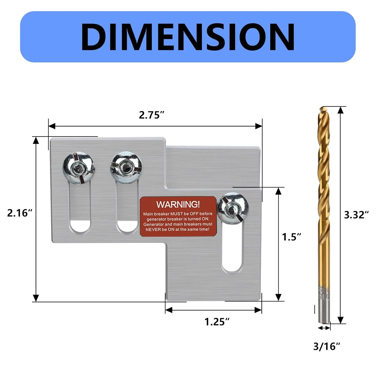 Generator Interlock Kit Compatible with Thomas & Betts, Challenger, Westinghouse 150 or 200 Amp Panels. 1 to 1 1/8 Inch Spacing Between Main and Branch Breaker (TB-200A)