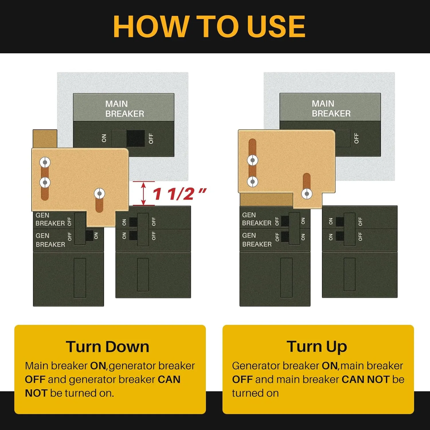 Generator Interlock Kit fit for Horizontal Main Cutler Hammer CH Series 150 or 200 amp Panels, TAN Breaker ONLY. 1 1/2 Inch Spacing Between Main and Branch Breaker