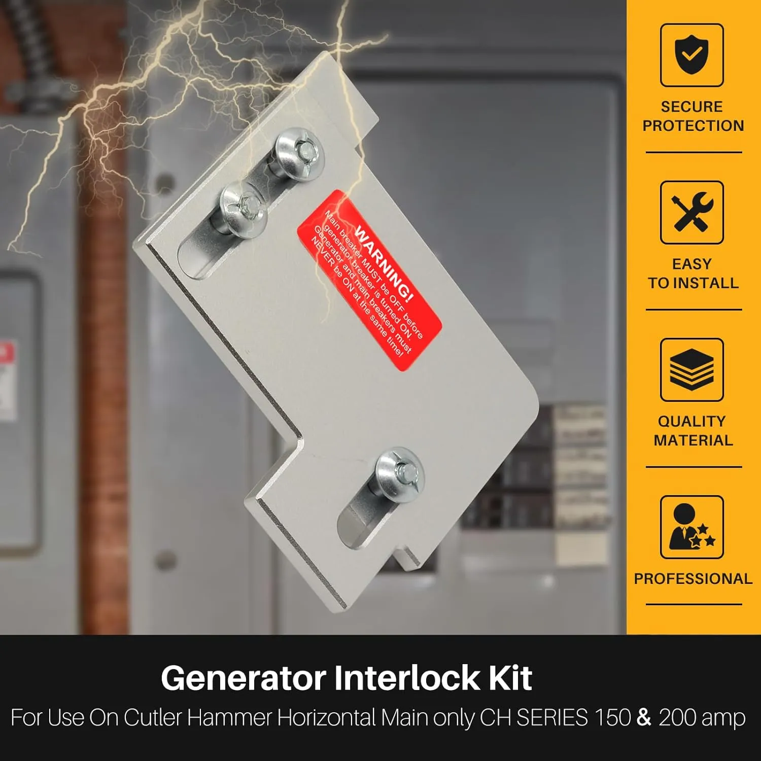 Generator Interlock Kit fit for Horizontal Main Cutler Hammer CH Series 150 or 200 amp Panels, TAN Breaker ONLY. 1 1/2 Inch Spacing Between Main and Branch Breaker