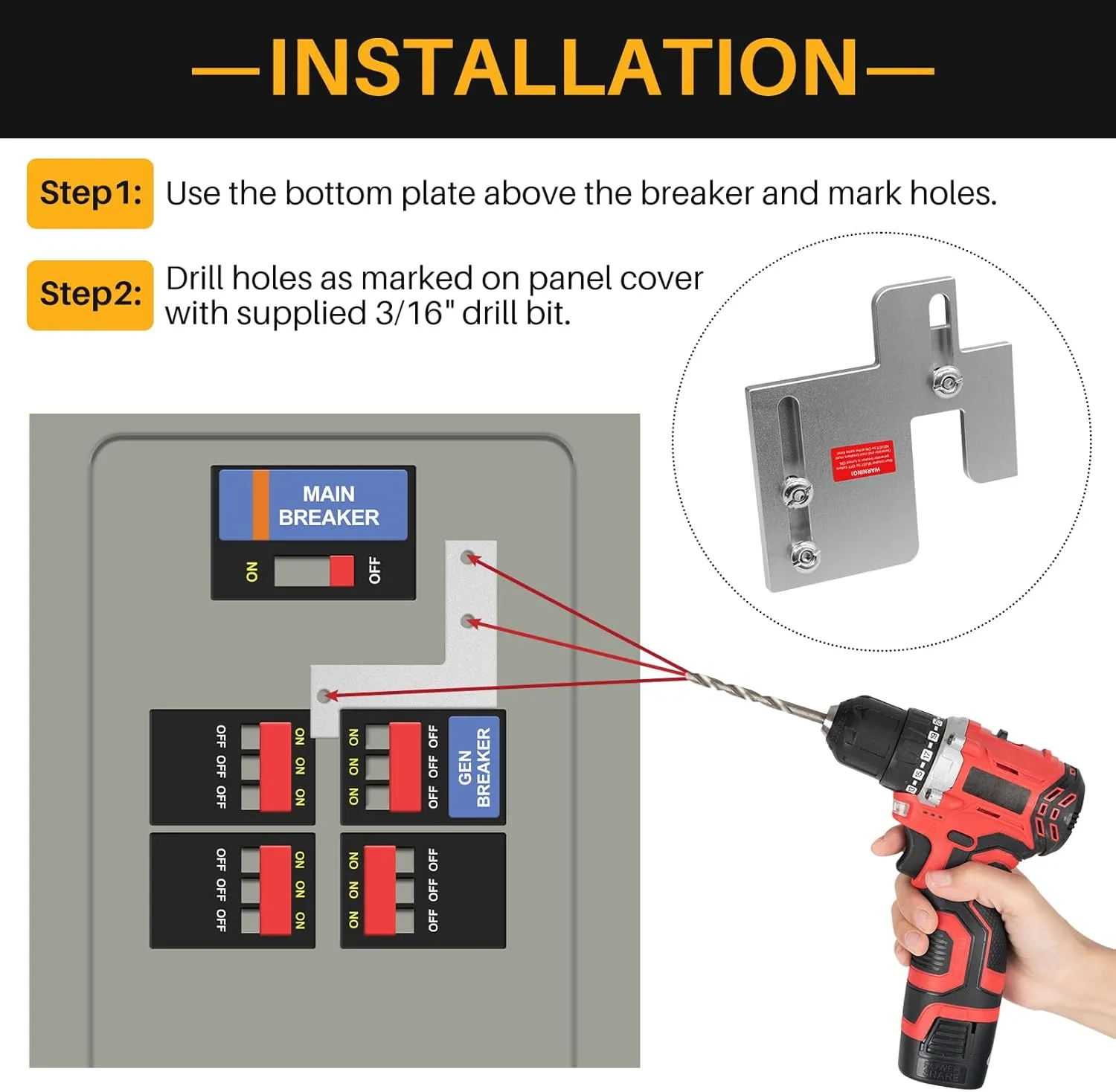 Generator Interlock Kit for Eaton Cutler Hammer CH and BR Series 150 or 200 Amp Panels, 1 1/4-1 7/16 inches Spacing Between Main and Branch Breaker, Generator Horizontal Electrical Interlock Kit