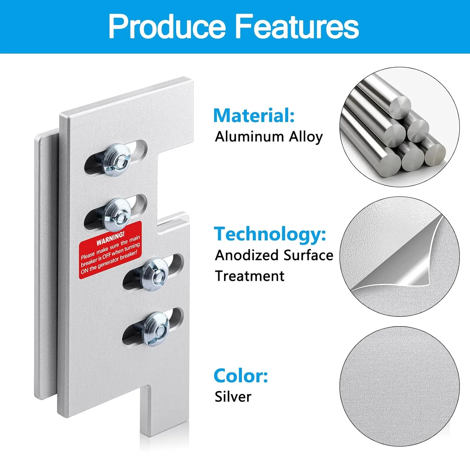 Generator Interlock Kit for Eaton Cutler Hammer Vertical Throw 150 or 200 Amp Main Panels, 2 1/4 Inches Spacing, Silver