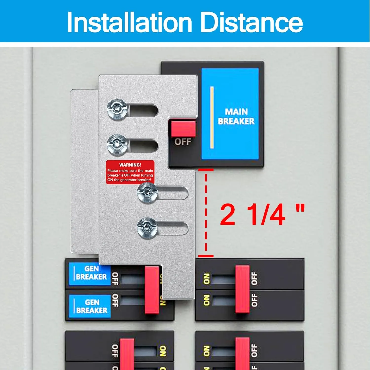 Generator Interlock Kit for Eaton Cutler Hammer Vertical Throw 150 or 200 Amp Main Panels, 2 1/4 Inches Spacing, Silver