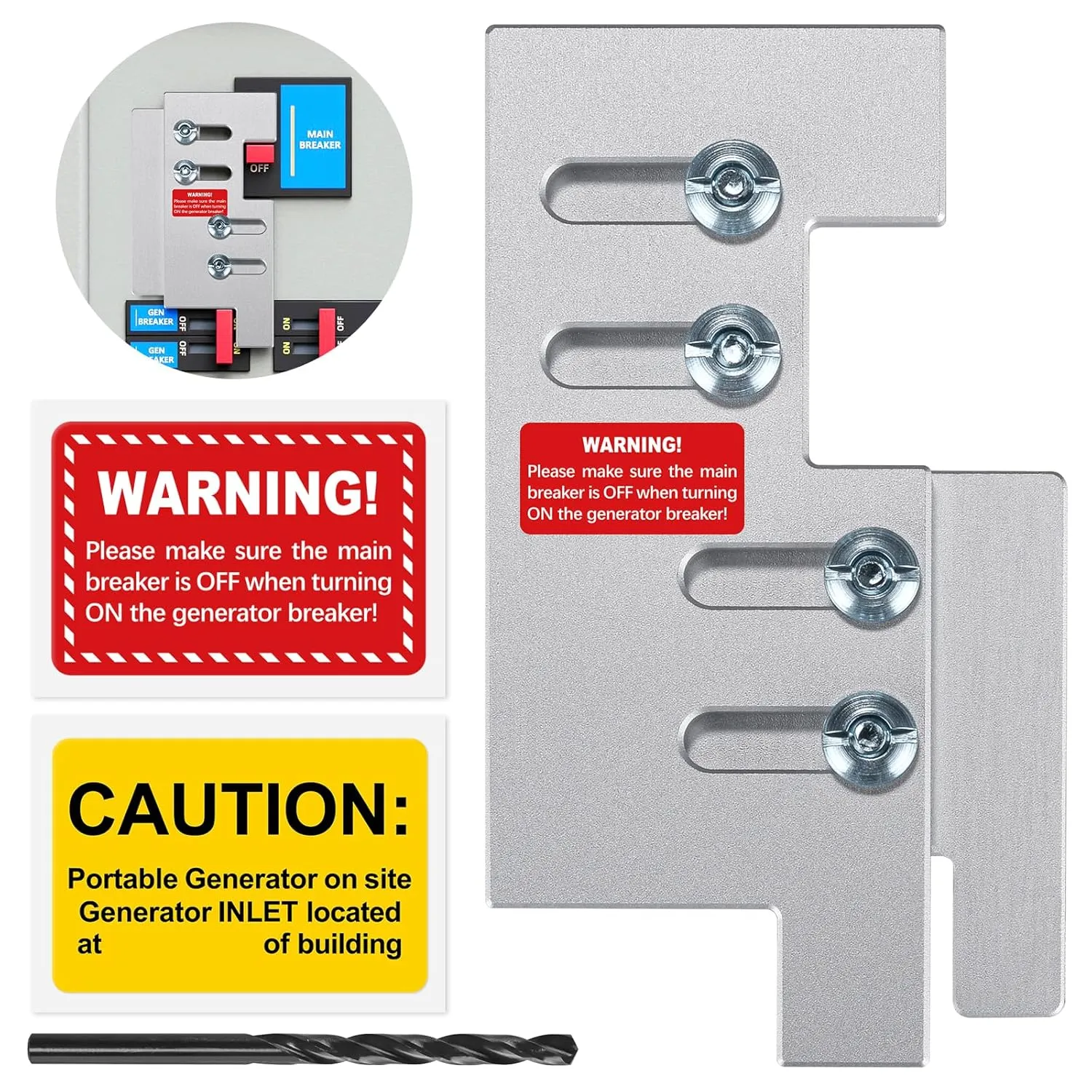 Generator Interlock Kit for Eaton Cutler Hammer Vertical Throw 150 or 200 Amp Main Panels, 2 1/4 Inches Spacing, Silver