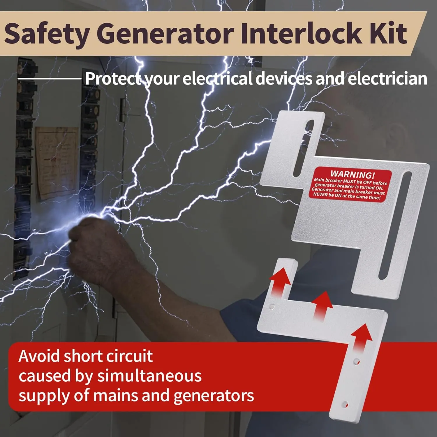 Generator Interlock Kit with Eaton Cutler Hammer Challenger CH/BR Series 150 or 200 amp Panel, 1-1/4 to 1-1/2 inch Space on Main & Branch Breaker
