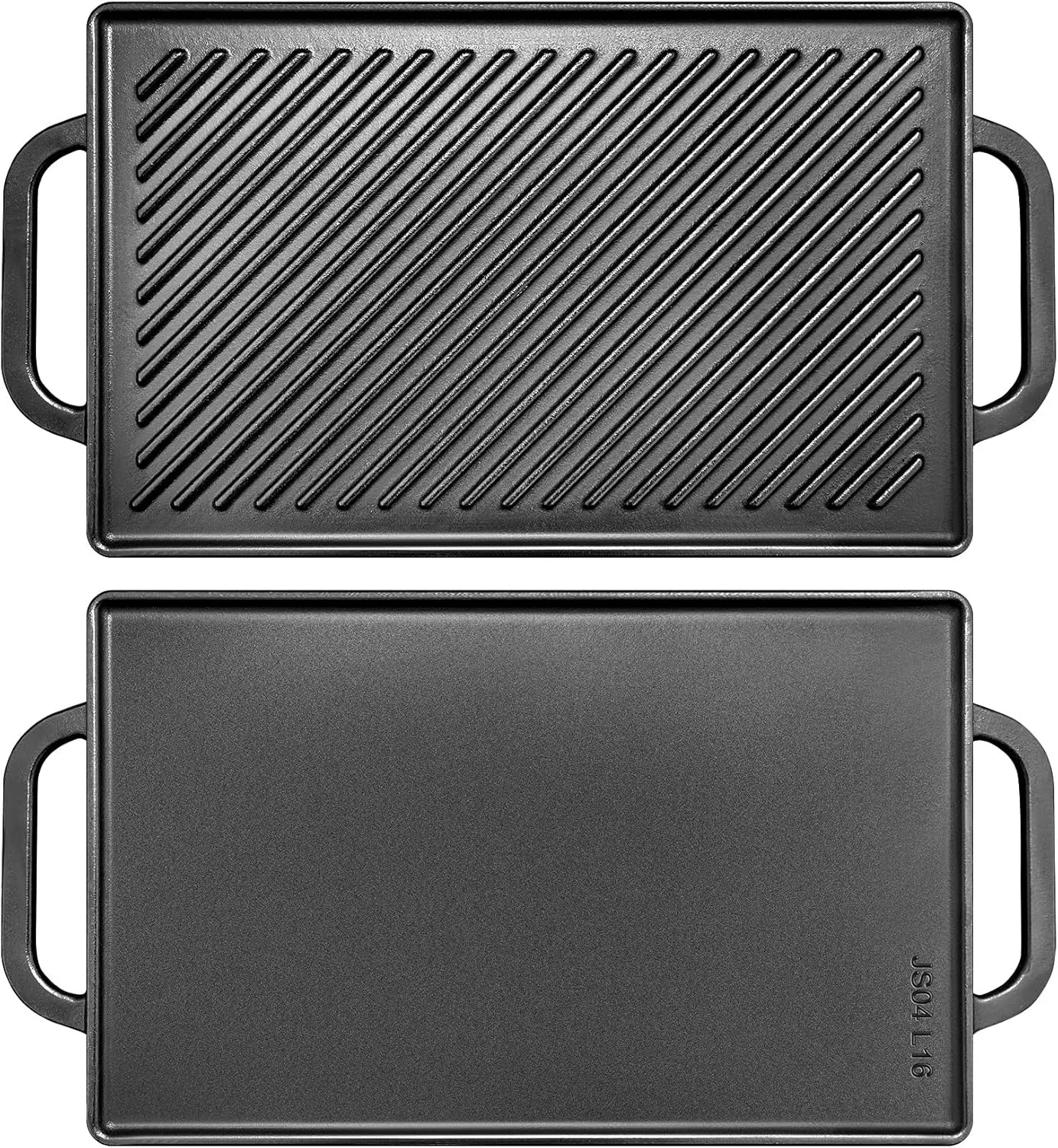 GGC Cast Iron Reversible Grill Griddle，Double Sided Grill Pan Perfect for Gas Grills and Stove Tops, 13 x 8.25 Rectangular Baking Flat and Ribbed Griddle Plate
