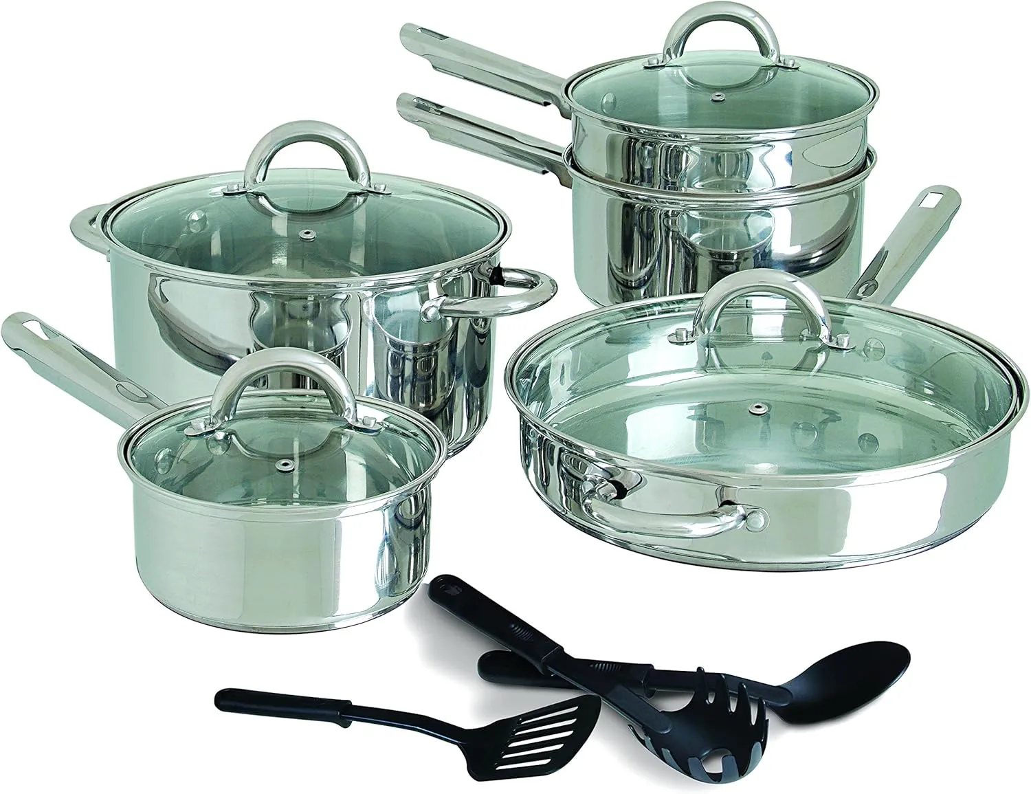 Gibson Home Abruzzo 12 Piece Stainless Steel Cookware Set, Silver