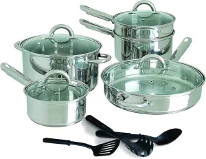 Gibson Home Abruzzo 12 Piece Stainless Steel Cookware Set, Silver