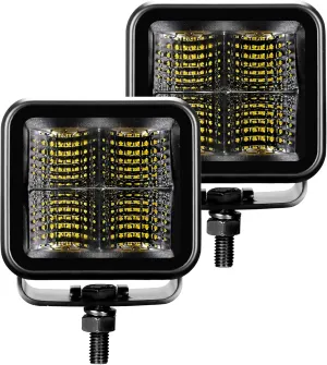 Go Rhino Xplor Lighting: Blackout Series 3x3 LED Cube Flood Light Kit (Pair) | Surface Mount (Threaded Stud Mount) Aluminum, Black | 750400321FCS