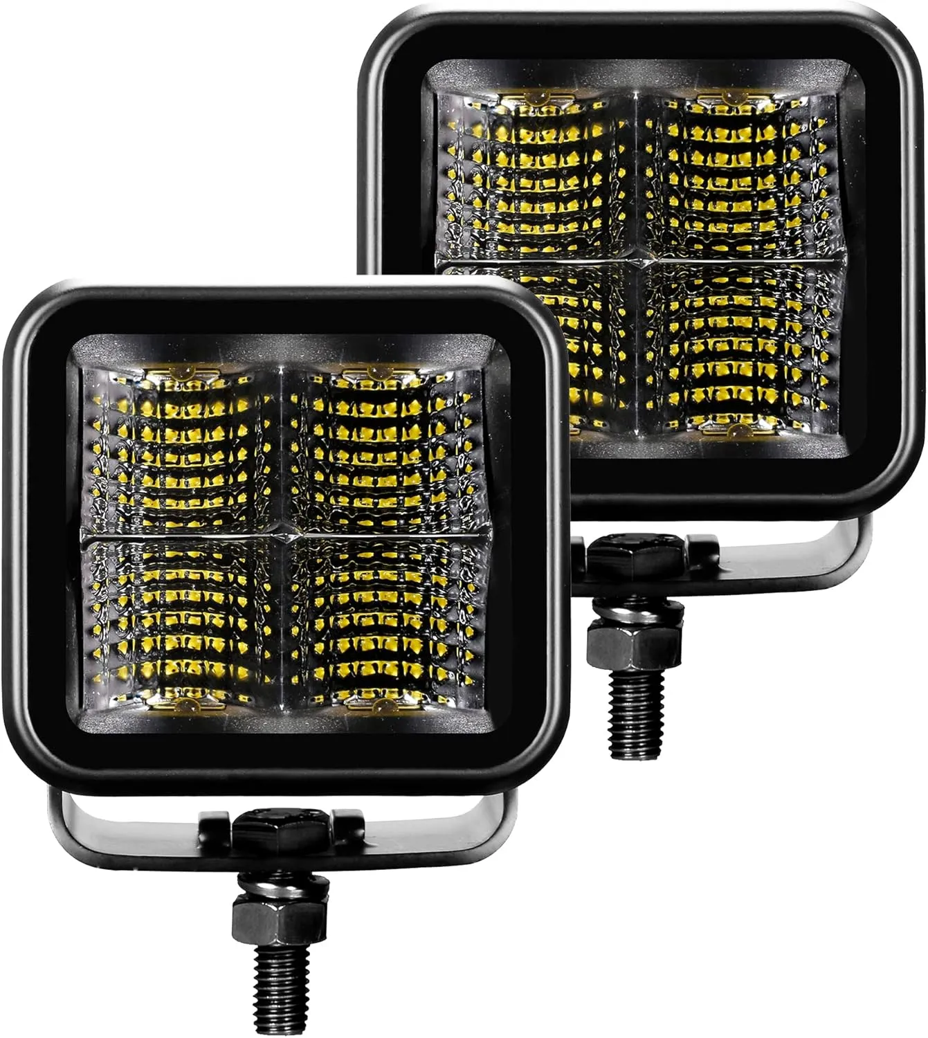 Go Rhino Xplor Lighting: Blackout Series 3x3 LED Cube Flood Light Kit (Pair) | Surface Mount (Threaded Stud Mount) Aluminum, Black | 750400321FCS