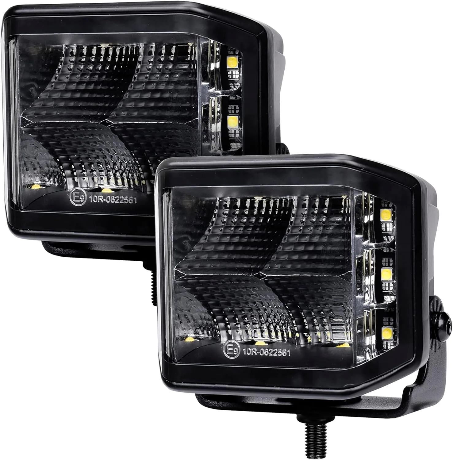 Go Rhino Xplor Lighting: Blackout Series 4x3 LED Cube Sideline Flood Light Kit (Pair) | Surface Mount (Threaded Stud Mount) Aluminum, Black | 750700321FCS