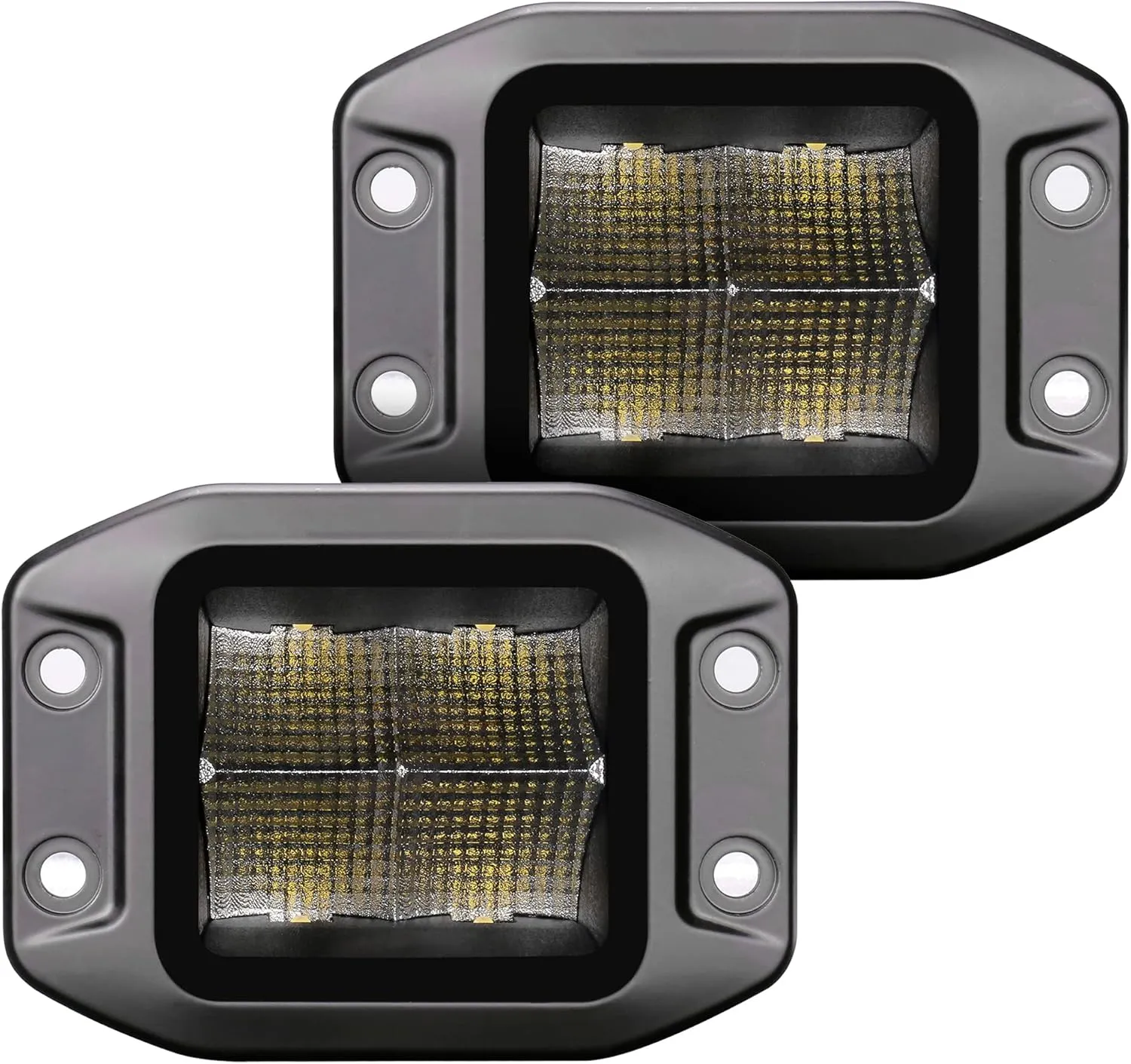 Go Rhino Xplor Lighting: Blackout Series Flush Mount 3x3 LED Cube Flood Light Kit (Pair) | Flush Mount Aluminum, Black | 750400321FCF