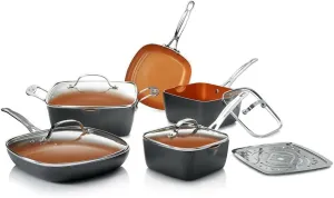 Gotham Steel 10-Piece Square Kitchen Set with Non-Stick Ti-Cerama Coating– 25% More Cooking Space than Round - Includes Skillets, Fry Pans, Stock Pots and Steamer, As Seen on TV - Graphite