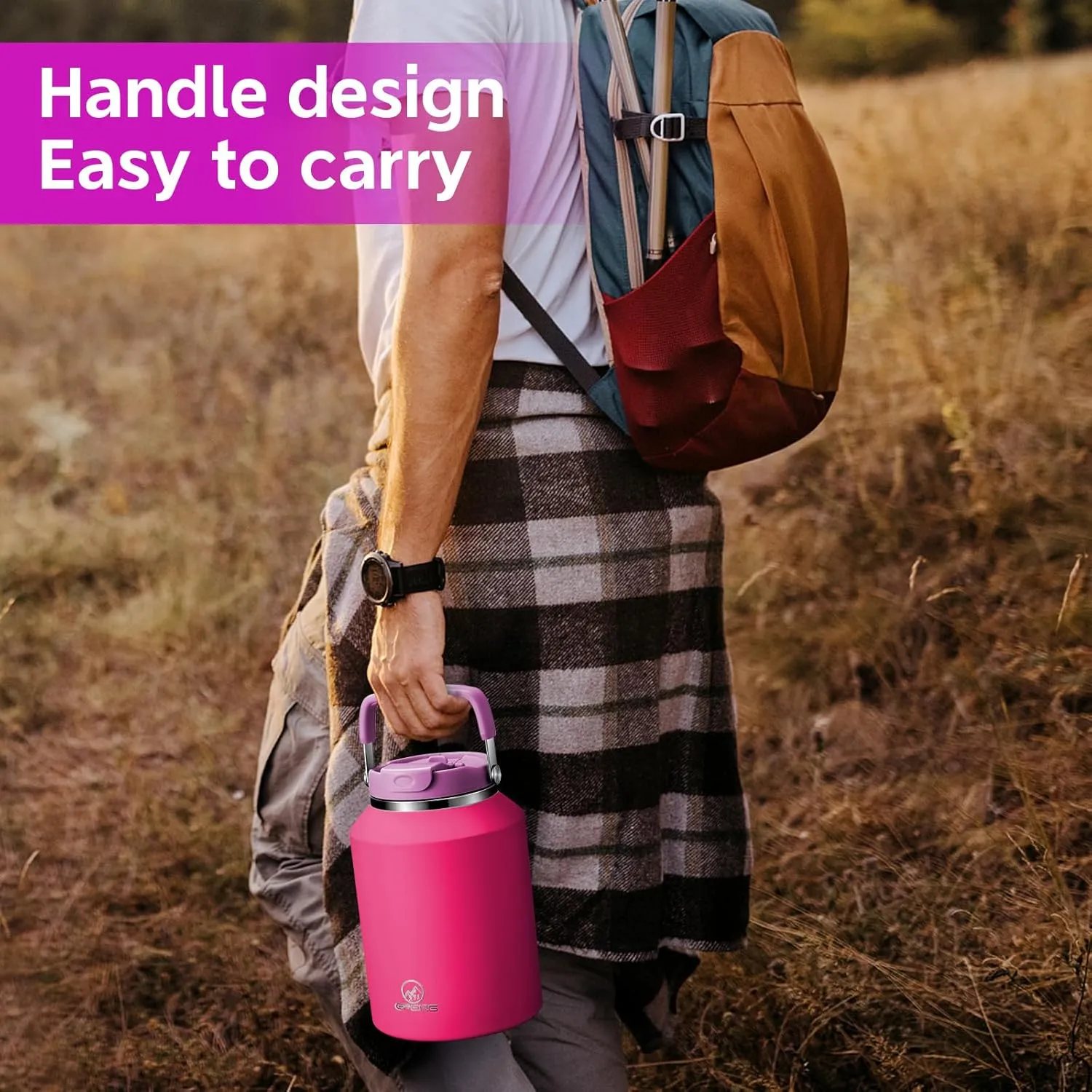 Gpeng 40 oz Tumbler with Handle, Water Bottles with Straw Lid, Insulated Stainless Steel Travel Mug Cup Holder Friendly, Keep Drinks Cold or Hot for 48  Hours