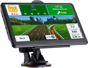 GPS Navigator for Car, Latest LONGRUF 2025 Map 7 inch Real Voice prompts Turn Direction Speed Limit WarningTouch Screen Car GPS, Lifetime Free Update World map