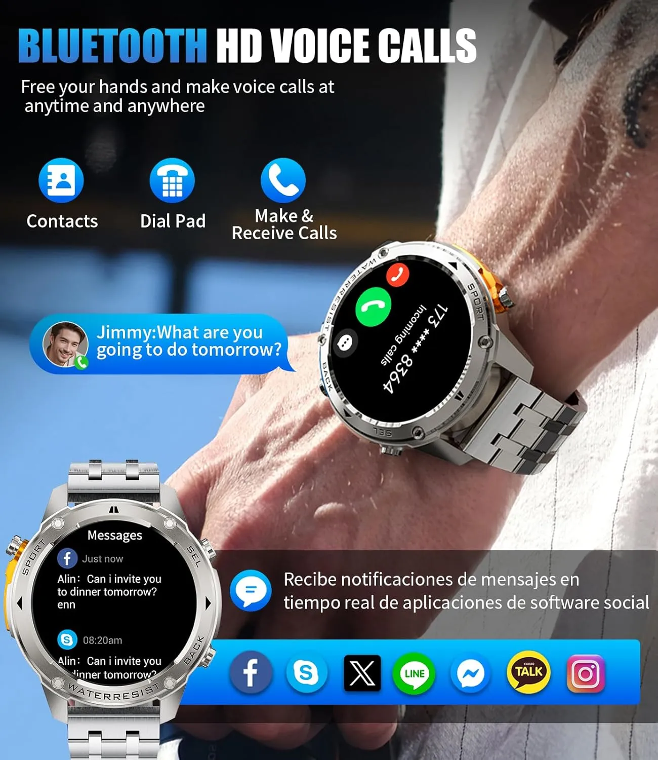 GPS Smart Watch for Men-5ATM/IP69K Waterproof,45 Days Standby(500mAh),1.43" AMOLED Rugged Military Smartwatch with Compass Altitude,170  Sport Modes Smart Watches for Android iPhones Silver
