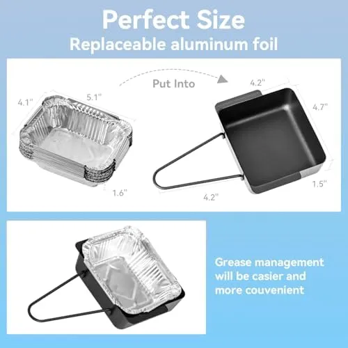 Grease Cup Drip Pan for Nexgrill 720-0830H 720-0830D 720-0896, Grease Tray Replacement Grill Catcher Drip Pan Box for 720-0882A 720-0888S 720-0898 for Cuisinart CGG-7400, 15pack Aluminum Foil Liner