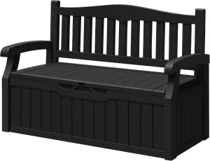 Greesum 80 Gallon Storage Bench Outdoor Deck Box with Armrest, Patio Furniture,Lockable, Waterproof and UV Resistant, Suitable for Garden, Pool, Black