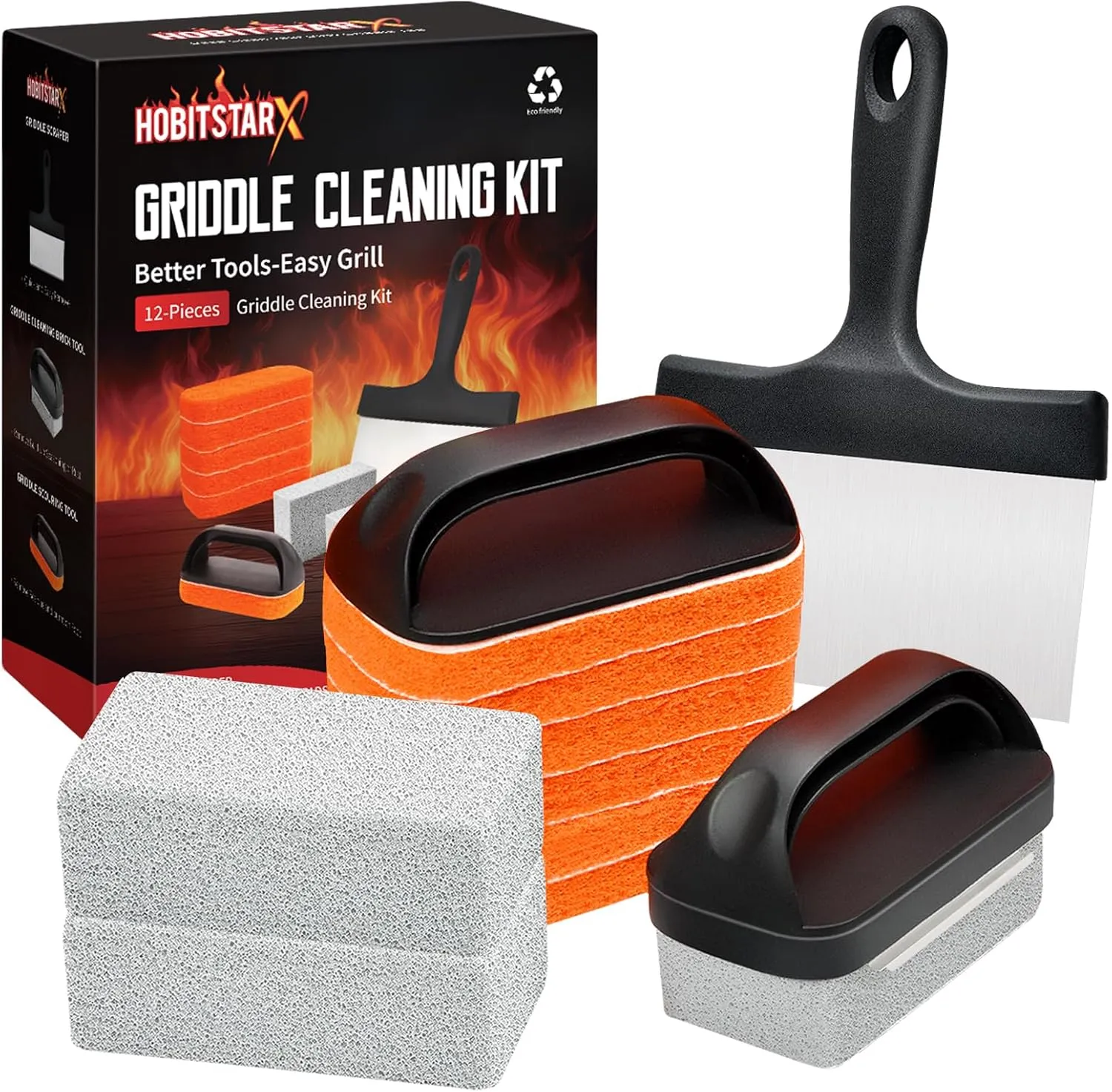 Griddle Cleaning Kit for Blackstone Griddle Accessories -12 Pieces Flat Top Griddle Cleaning Kit -Grill Cleaner Set with Grill Stone, Griddle Scraper,Scouring Pads.
