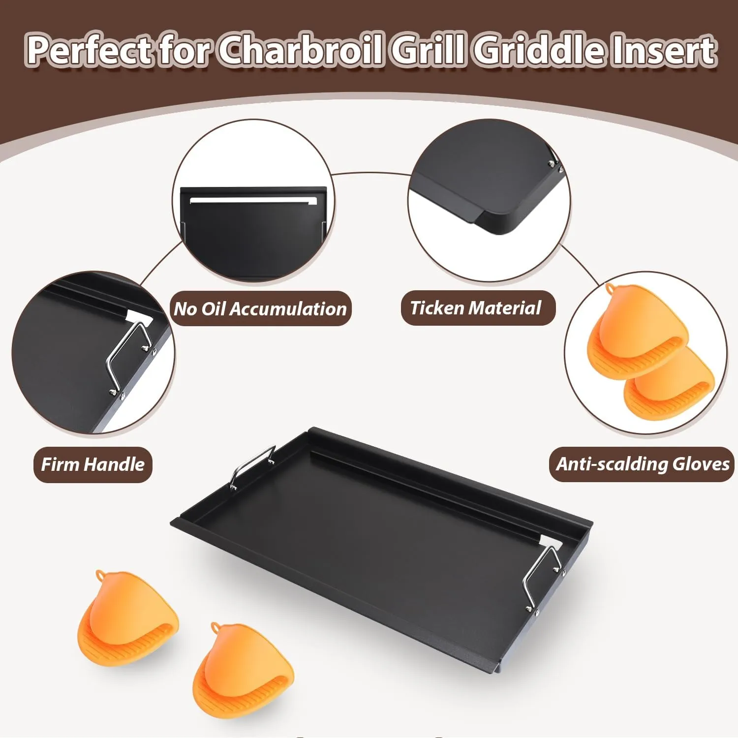 Griddle Insert for Charbroil Performance Gas Grill 4 Burner, Flat Top Griddle for Char-broil 463354021 463365021 463365522 463366022 Replacement Parts for G426-0004-W1 G426-0005-W1 Grates