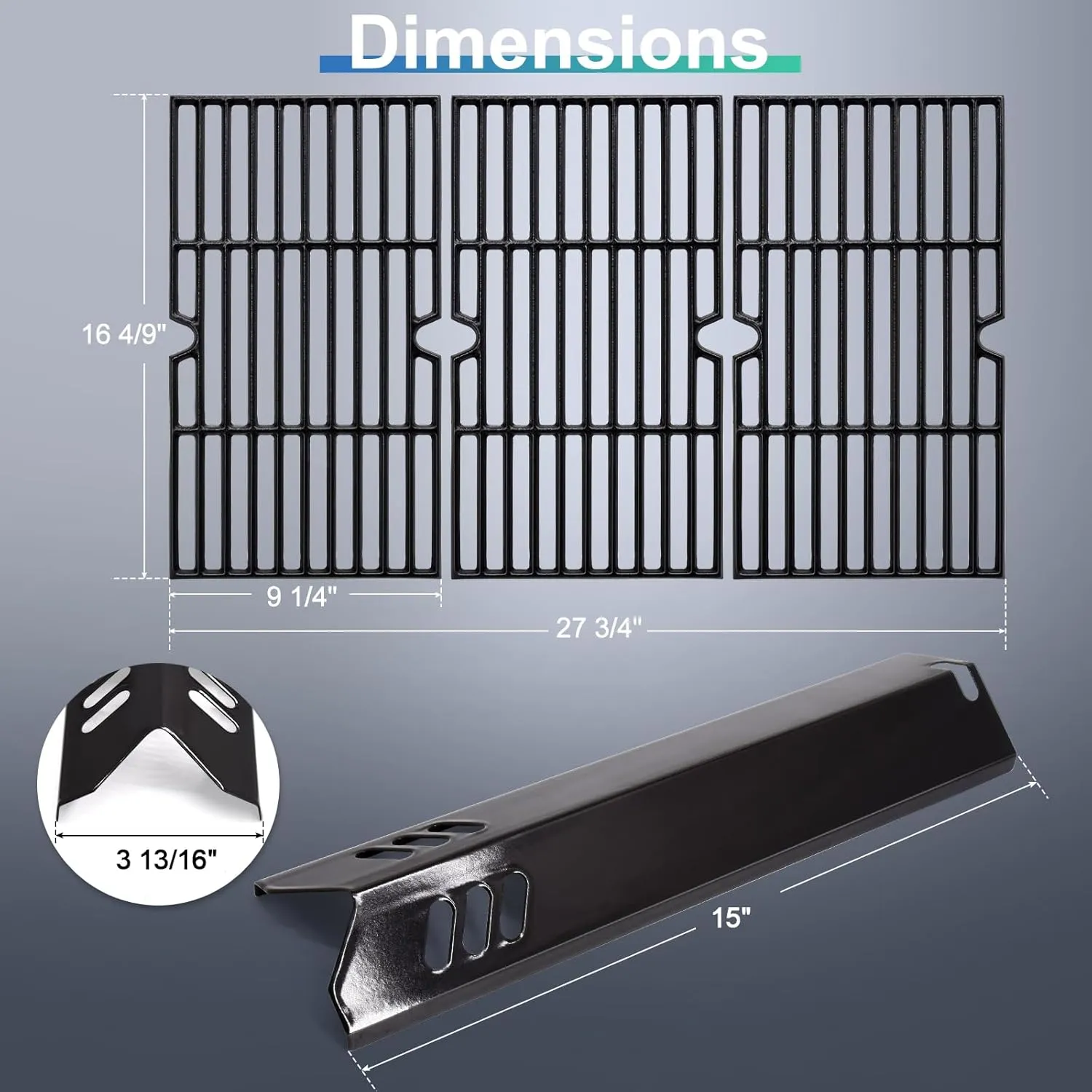 Grill Grease Tray Replacement Parts for Dyna Glo and Backyard Grill Parts, Adjustable 24''-30'' DGF493BNP Drip Pan, BY13-101-001-12 Drip Pan, Cooking Grates, Heat Plates Shields for Dyna Glo 4 Burner.