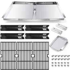 Grill Grease Tray Replacement Parts for Dyna Glo and Backyard Grill Parts, Adjustable 24''-30'' DGF493BNP Drip Pan, BY13-101-001-12 Drip Pan, Cooking Grates, Heat Plates Shields for Dyna Glo 4 Burner.