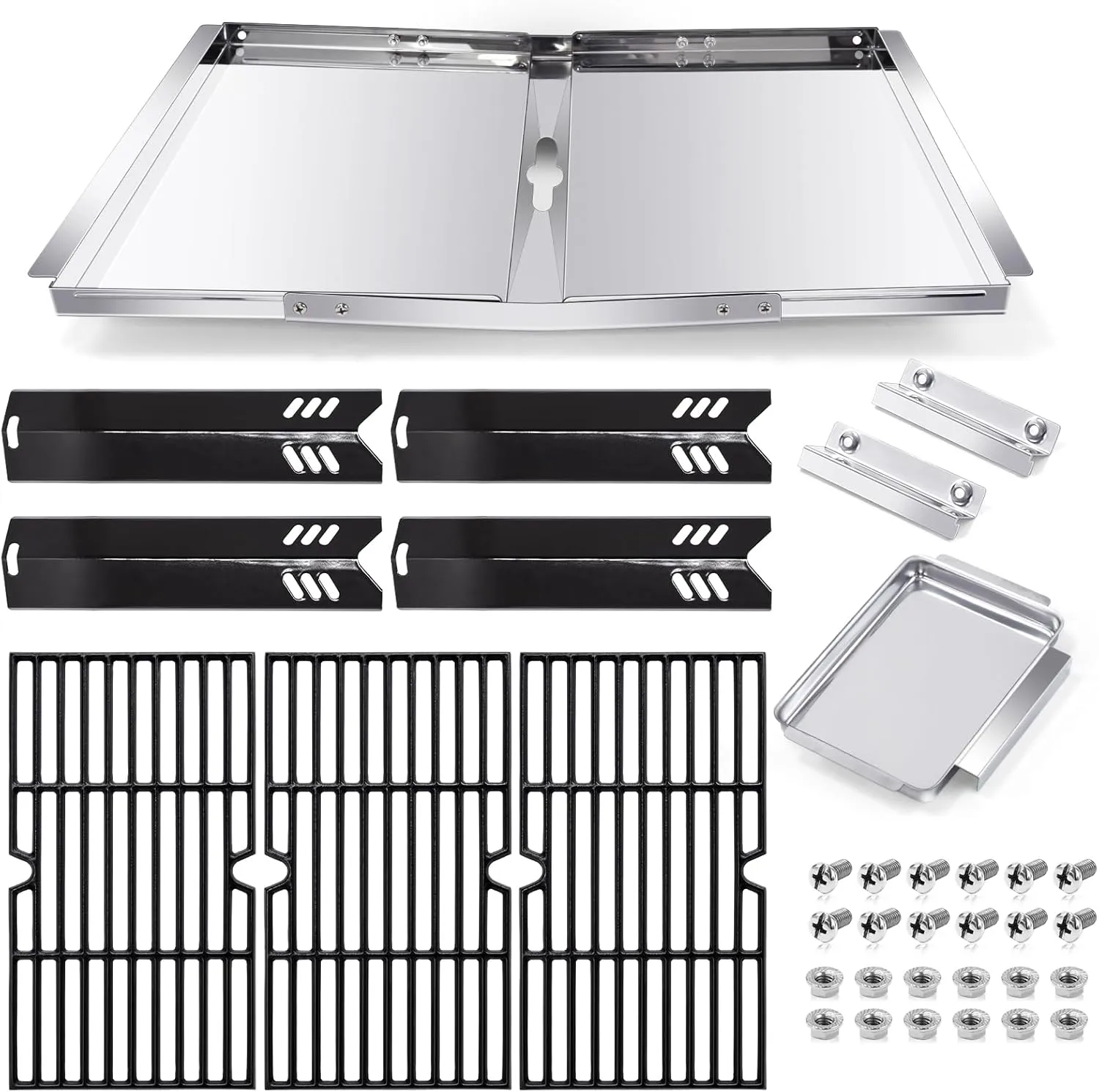 Grill Grease Tray Replacement Parts for Dyna Glo and Backyard Grill Parts, Adjustable 24''-30'' DGF493BNP Drip Pan, BY13-101-001-12 Drip Pan, Cooking Grates, Heat Plates Shields for Dyna Glo 4 Burner.