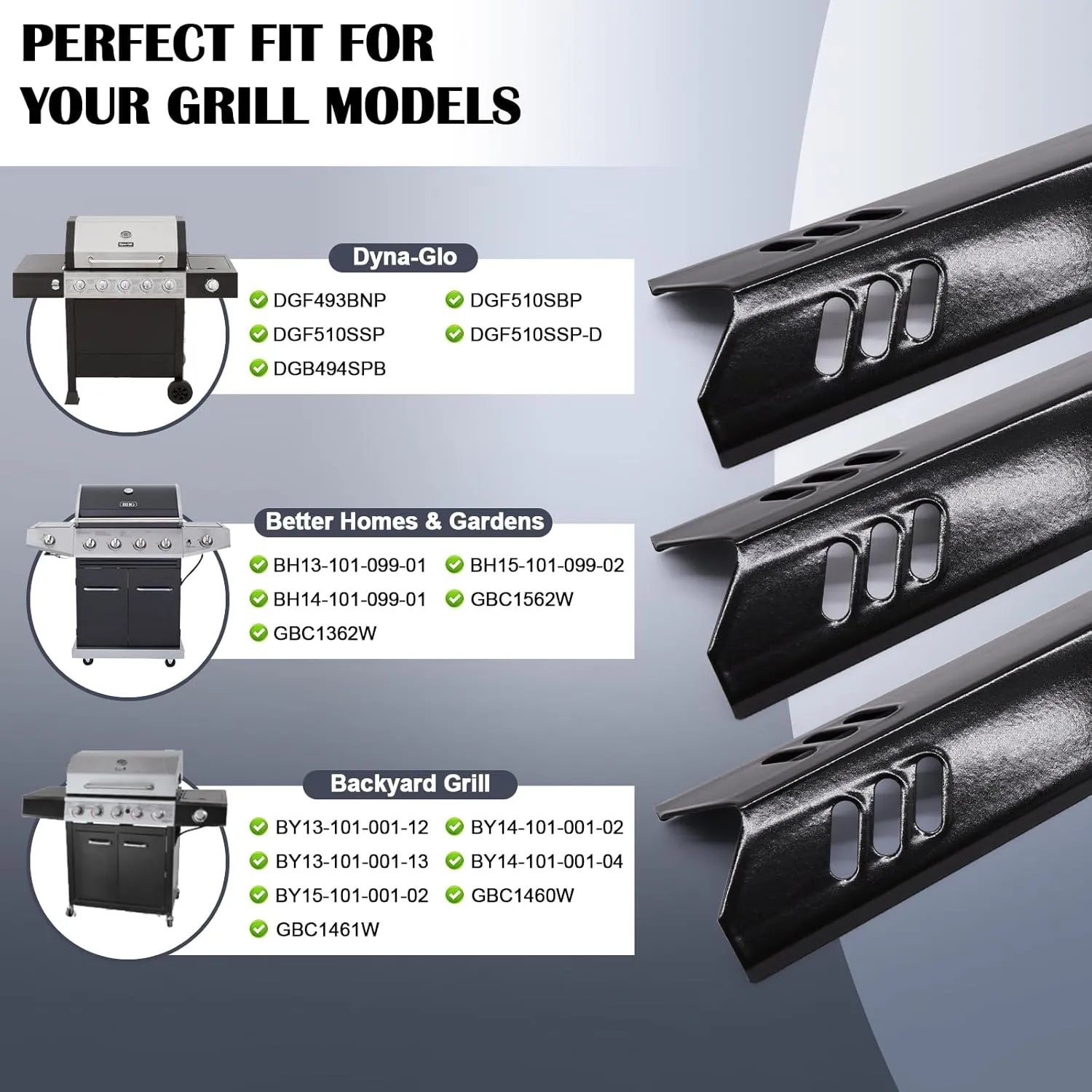 Grill Grease Tray Replacement Parts for Dyna Glo DGF493BNP, DGF510SBP, Backyard Grill BY13-101-001-12, BY14-101-001-02 and BHG Grill Parts, Adjustable 24''-30'' Gas Grill Drip Pan, Heat Plate Shields.