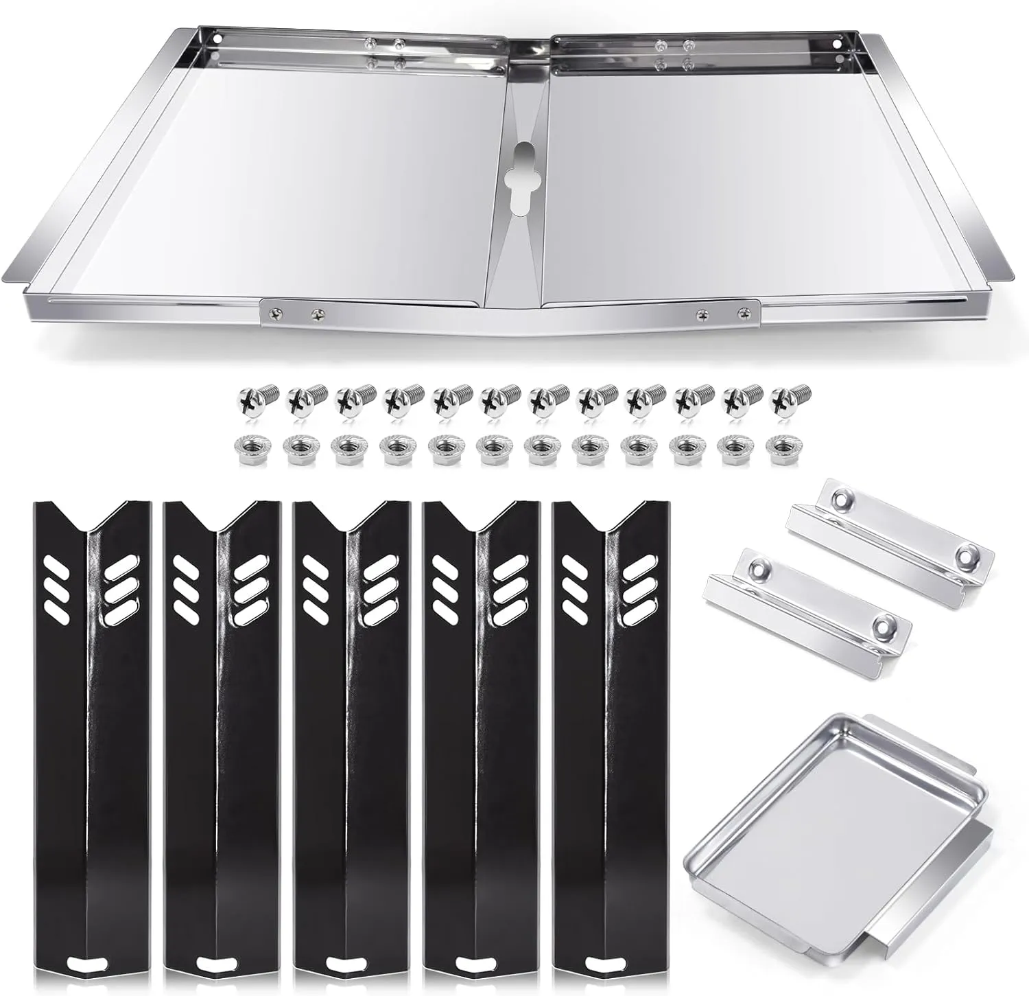 Grill Grease Tray Replacement Parts for Dyna Glo DGF493BNP, DGF510SBP, Backyard Grill BY13-101-001-12, BY14-101-001-02 and BHG Grill Parts, Adjustable 24''-30'' Gas Grill Drip Pan, Heat Plate Shields.