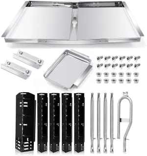 Grill Grease Tray Replacement Parts for Dyna Glo DGH474CRP, DGH450CRP, DGH483CRP, DGH485CRP, Adjustable 24''-30'' Gas Grill Drip Pan, Heat Plate Shield and Burners for Dyna Glo Grill Replacement Parts