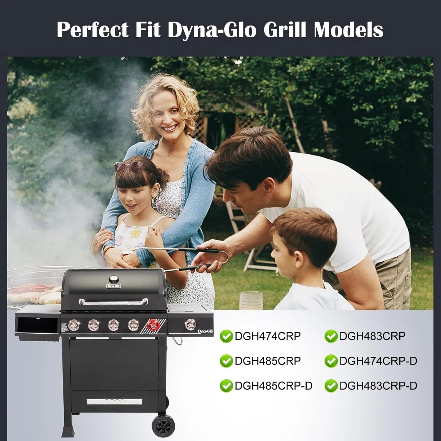 Grill Grease Tray Replacement Parts for Dyna Glo DGH474CRP, DGH450CRP, DGH483CRP, DGH485CRP, Adjustable 24''-30'' Gas Grill Drip Pan, Heat Plate Shield and Burners for Dyna Glo Grill Replacement Parts