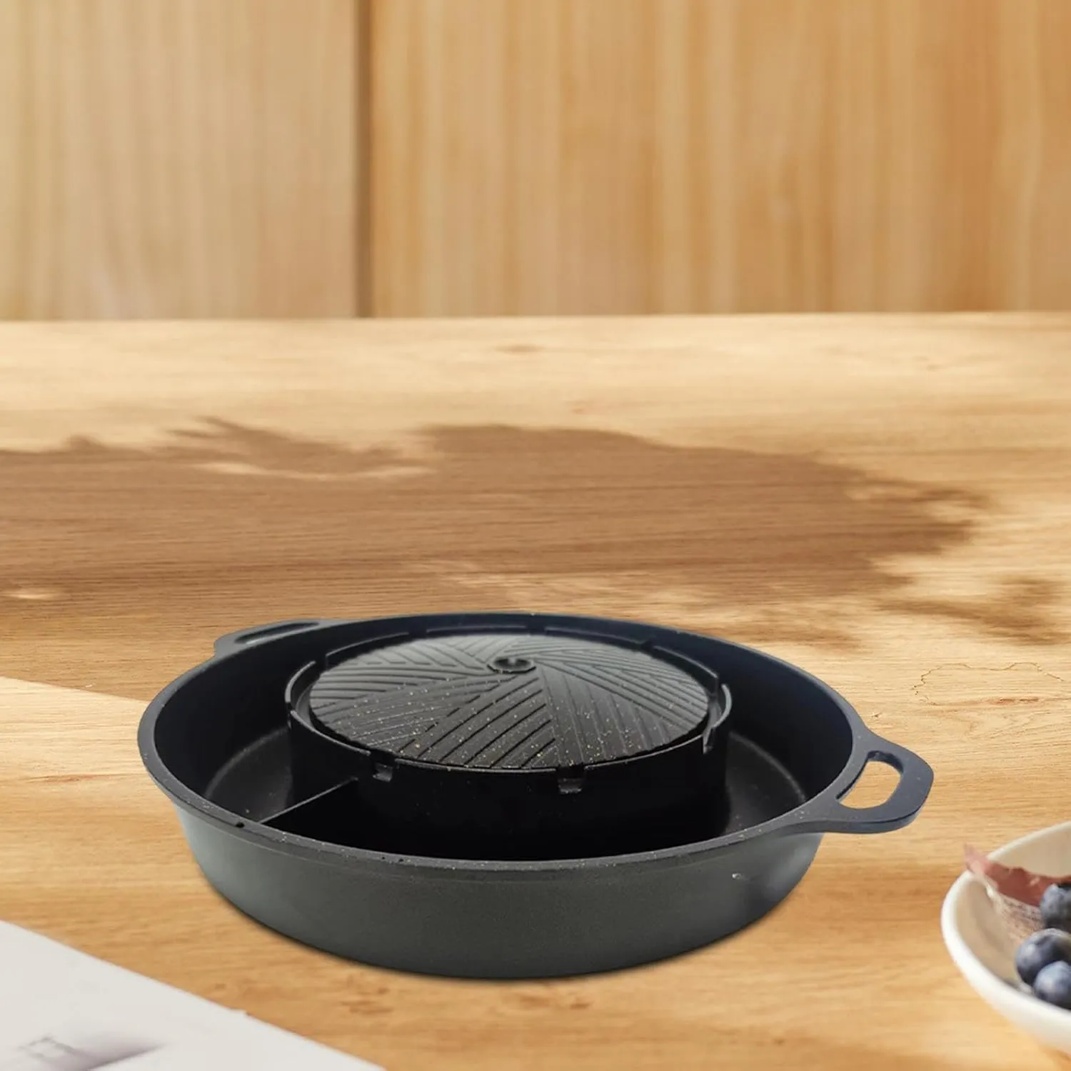 Grill Pan 2 in 1 Korean BBQ Grill Barbecue Griddle Barbecue Meat Tray Hot Pot BBQ Stoves for Travel Home Family Indoor Outdoor, M