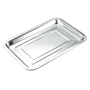Grill Pan Stainless Steel Tray Hotel Tableware Rectangular Barbecue Grilling Plate Part