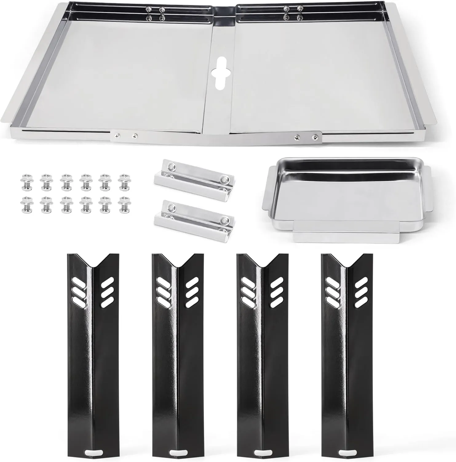 Grill Replacement Parts for Dyna Glo DGF493BNP, Backyard BY13-101-001-12, BHG BH13-101-099-01, Heat Plates and Adjustable Grill Grease Tray Drip Pan with Catch Pan Dyna-Glo Grill Parts