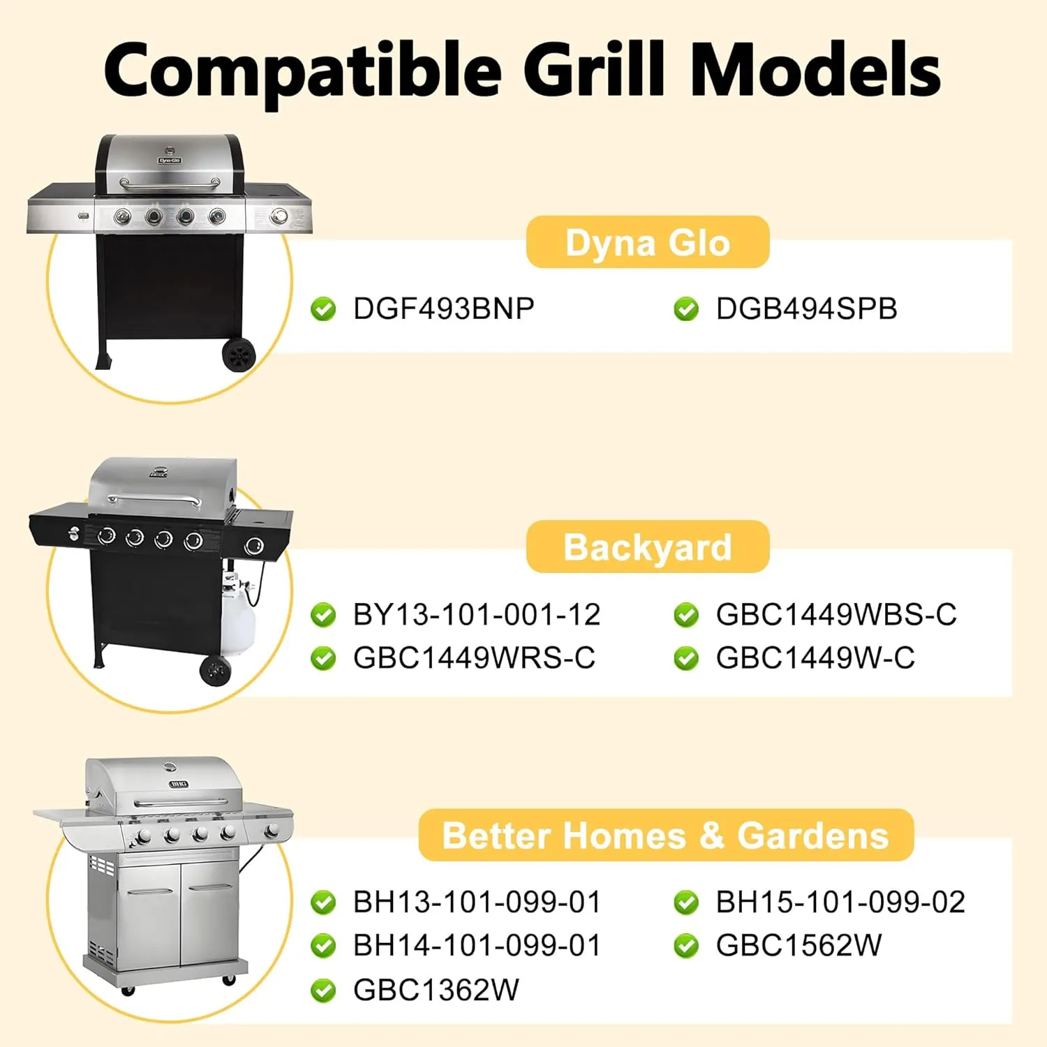 Grill Replacement Parts for Dyna Glo DGF493BNP, Backyard BY13-101-001-12, BHG BH13-101-099-01, Heat Plates and Adjustable Grill Grease Tray Drip Pan with Catch Pan Dyna-Glo Grill Parts