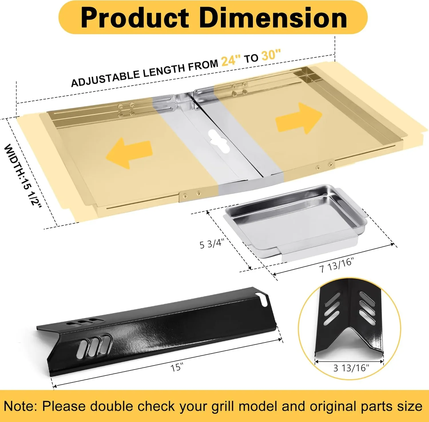 Grill Replacement Parts for Dyna Glo DGF493BNP, Backyard BY13-101-001-12, BHG BH13-101-099-01, Heat Plates and Adjustable Grill Grease Tray Drip Pan with Catch Pan Dyna-Glo Grill Parts
