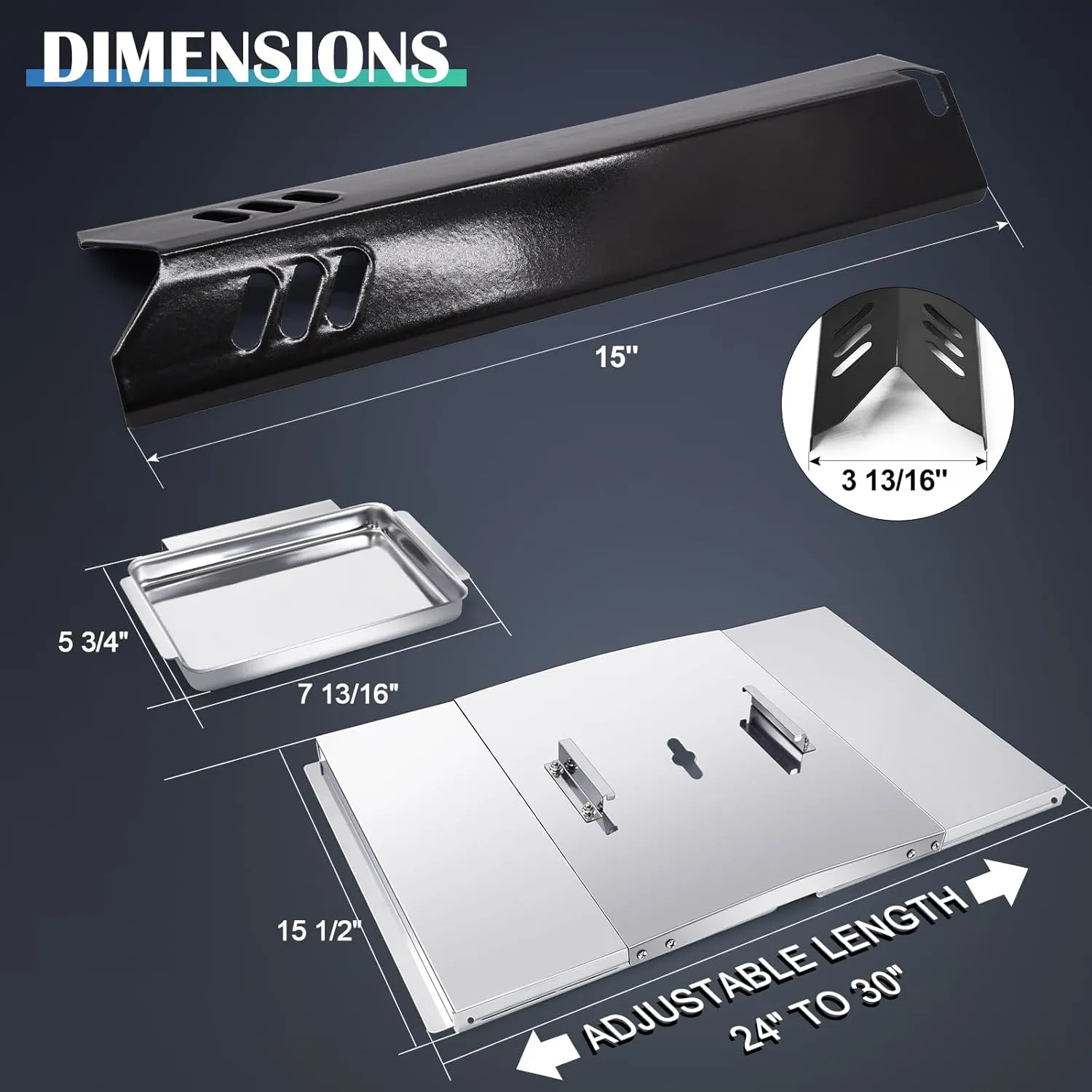 Grill Replacement Parts for Dyna Glo DGF493BNP, DGF510SBP, Backyard Grill BY13-101-001-12, BY14-101-001-02 and BHG Grill Parts, Adjustable 24''-30'' Grease Tray, Heat Plates for Dyna Glo 4 Burner.