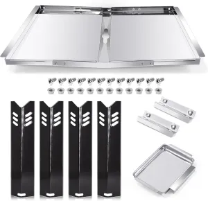 Grill Replacement Parts for Dyna Glo DGF493BNP, DGF510SBP, Backyard Grill BY13-101-001-12, BY14-101-001-02 and BHG Grill Parts, Adjustable 24''-30'' Grease Tray, Heat Plates for Dyna Glo 4 Burner.