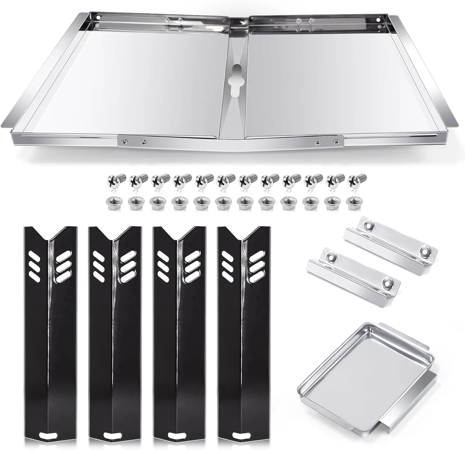 Grill Replacement Parts for Dyna Glo DGF493BNP, DGF510SBP, Backyard Grill BY13-101-001-12, BY14-101-001-02 and BHG Grill Parts, Adjustable 24''-30'' Grease Tray, Heat Plates for Dyna Glo 4 Burner.