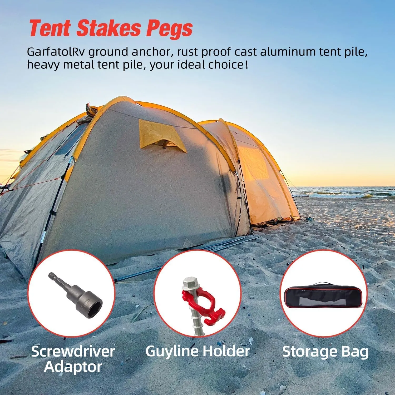 Ground Anchors Aluminum Tent Stakes Heavy Duty Tent Anchors for Swing Set Anchors Screw in kit for Securing Animals,Tents, Canopies, Sheds,Amusement Facilities,Swing Sets Outdoor-18 Packs