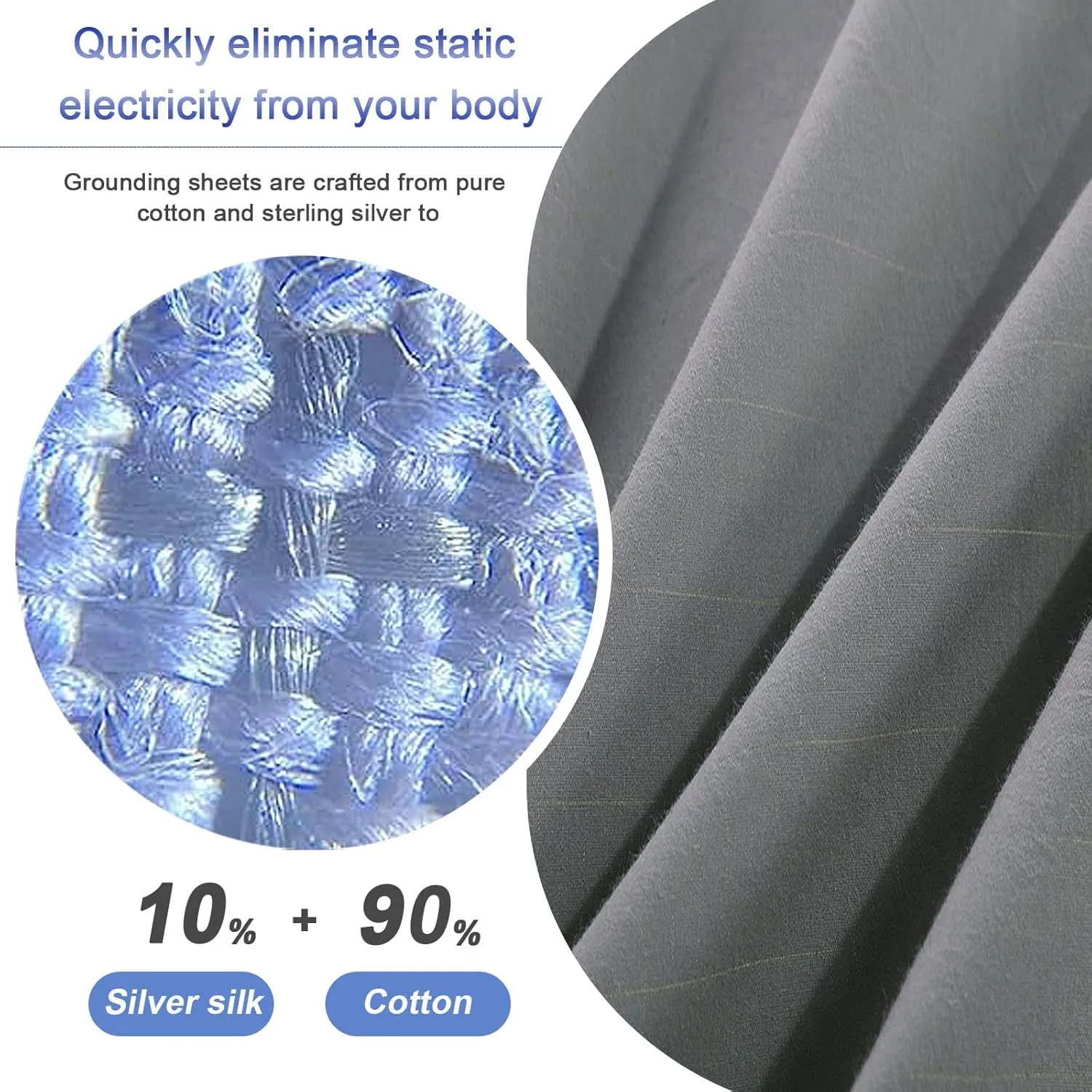 Grounding Sheets for Bed Queen Earthing Fitted Sheet 10% Silver & 90% Organic Cotton Conductive Bed Sheets Kit Earth Connected for Pain Relief Sleep Therapy with Grounding Cord (60"X 80"X 15" Gray)