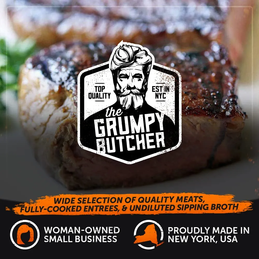 Grumpy Butcher New York Strip Steaks, 8 Pack (10 oz each) - Prime Steakhouse Quality Beef NY Strip Steak Meat - For Delivery in Grumpy Butcher Meat Gift Packages Specials Option