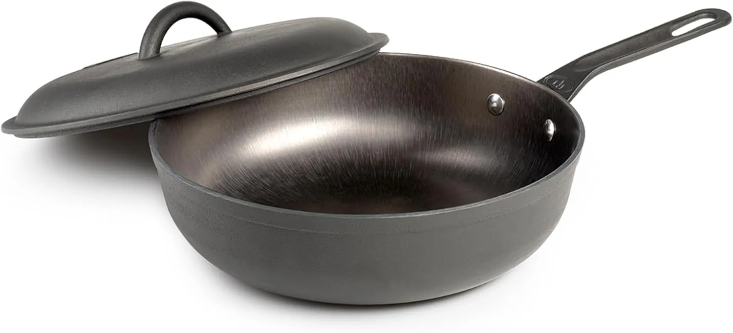 GSI Outdoors Guidecast 10” Deep Frypan I Dual Handle & Self-Basting Dome Lid | Cast Iron, Lightweight, Gourmet Frying Pan, Camp Cookware