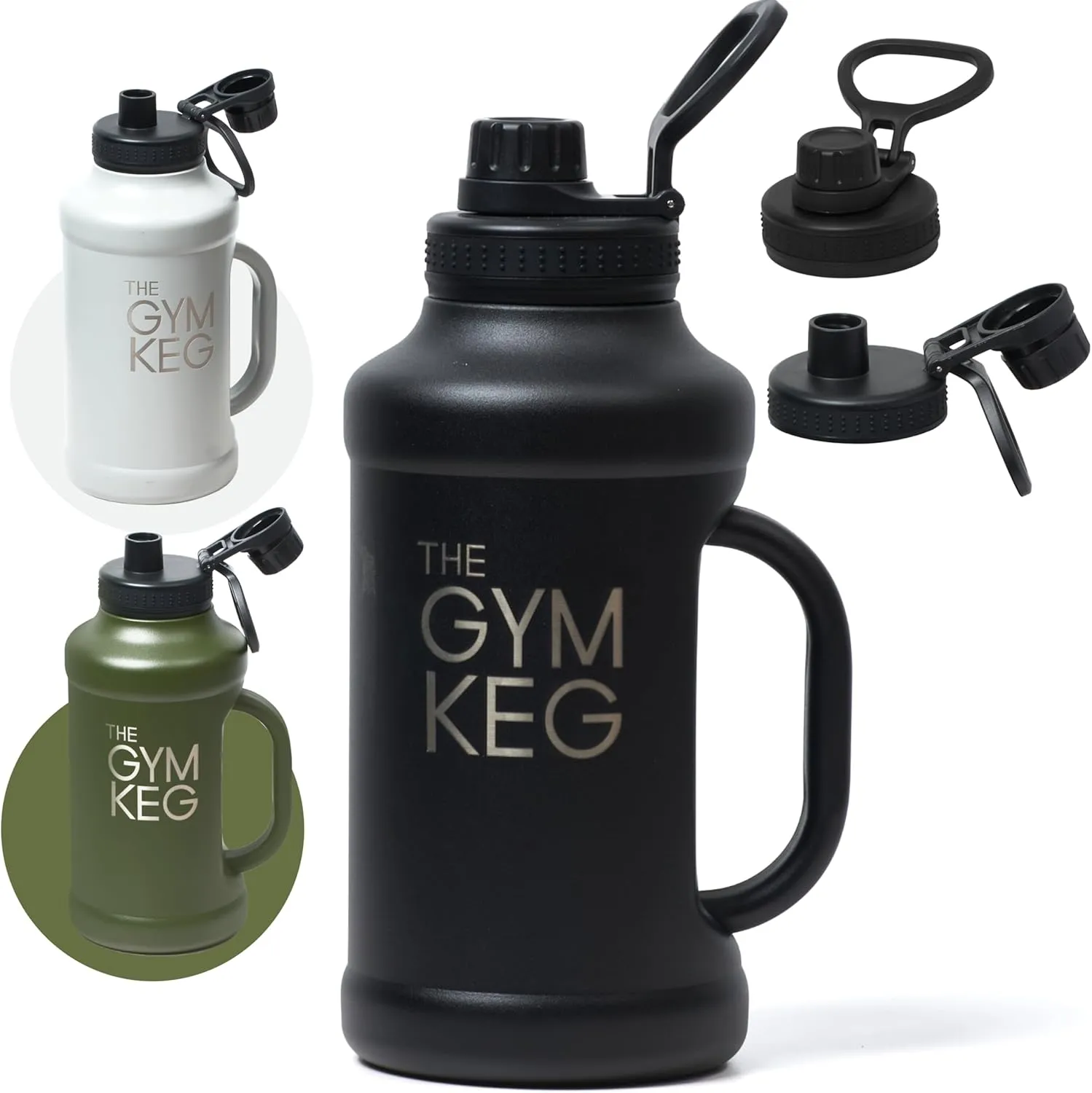 Gym Keg Insulated Water Bottle - 40oz - Double-Wall Insulation Water Container - Silicone and Plastic Chug Lid with Handle - Wide Mouth Water Jug Ideal for Gym and Outdoor Activities - Black